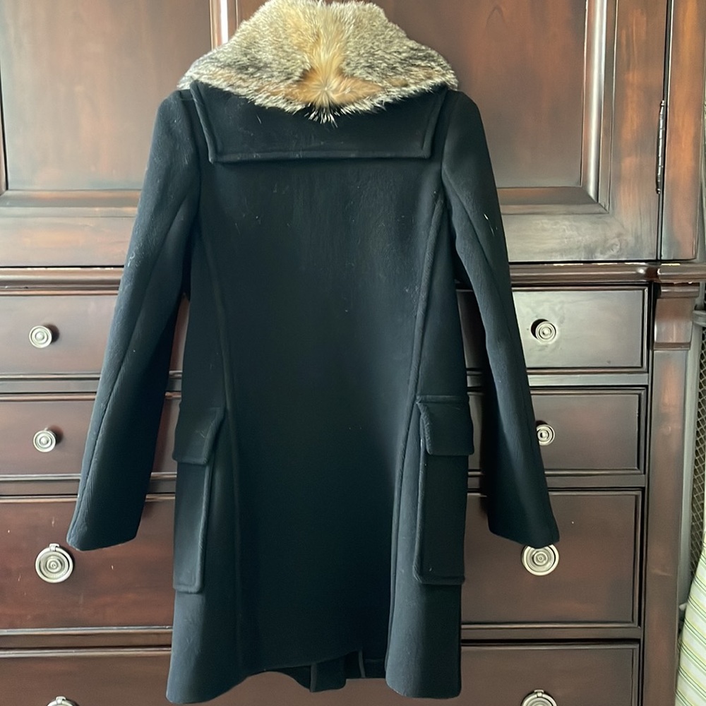 Burberry London black wool pea coat with removable fox fur collar, size 8/M - Picture 5 of 15